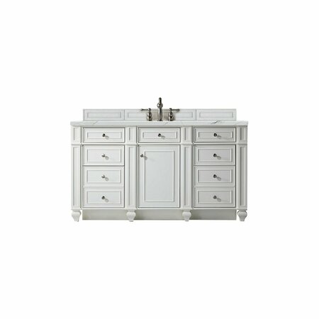 JAMES MARTIN VANITIES Bristol 60in Single Vanity, Bright White w/ 3 CM Ethereal Noctis Quartz Top 157-V60S-BW-3ENC